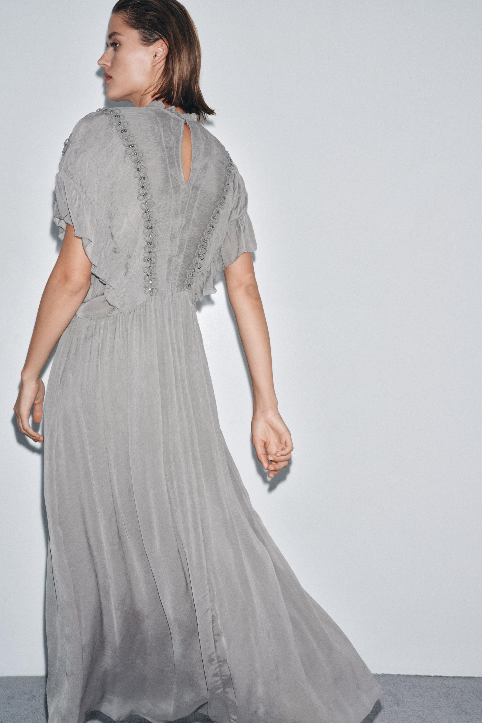 JEWELED KNOT TEXTURED DRESS